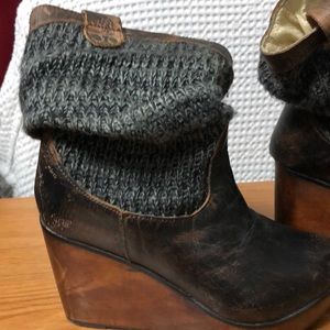 Leather Wedge wood boot